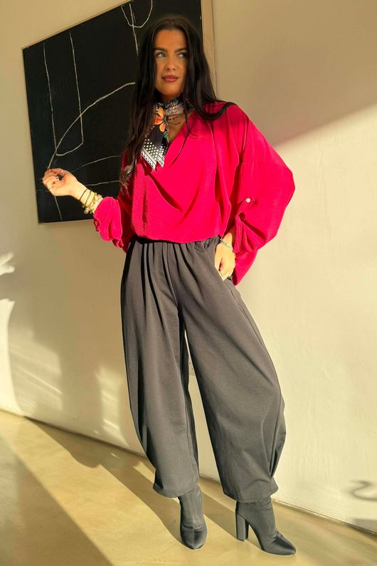 Suki Drape Cowl Blouse Hot Pink /11=